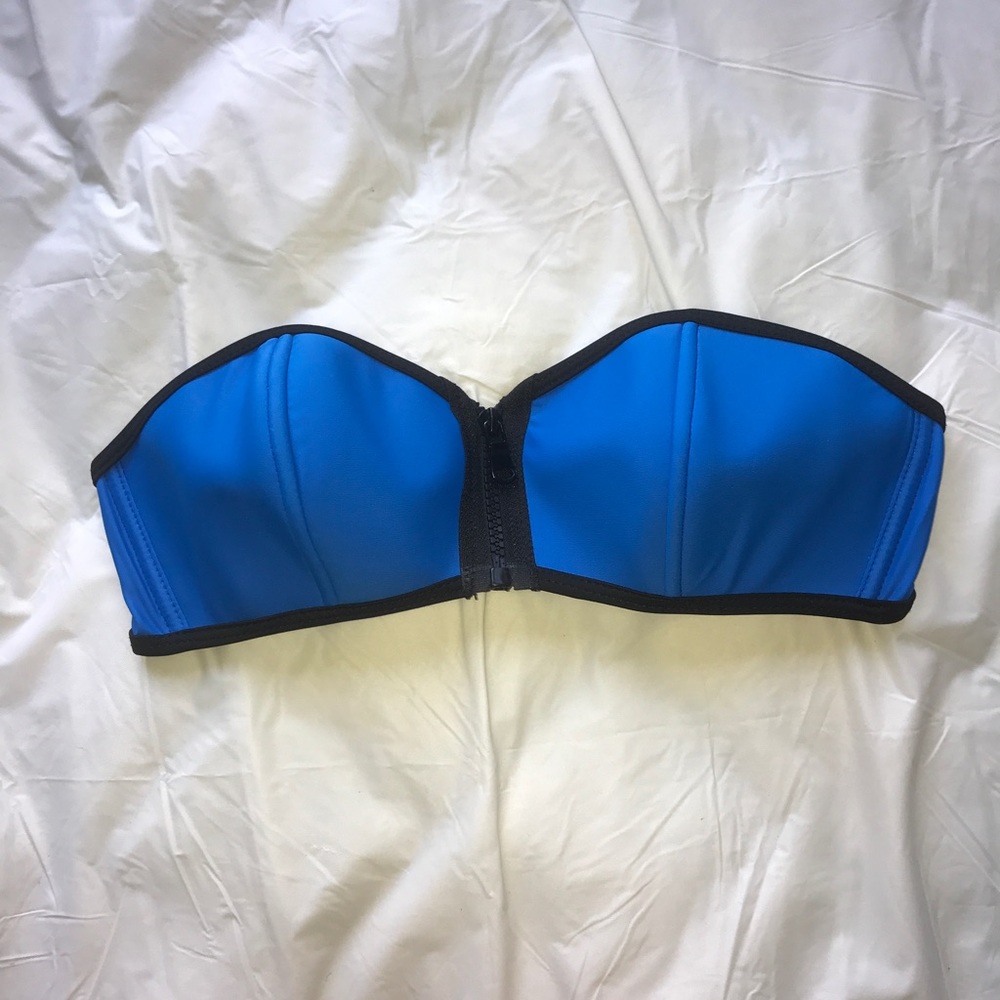 Blue zip bikini top